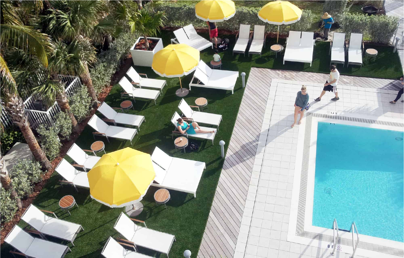 Commercial turf around a hotel rooftop pool deck
