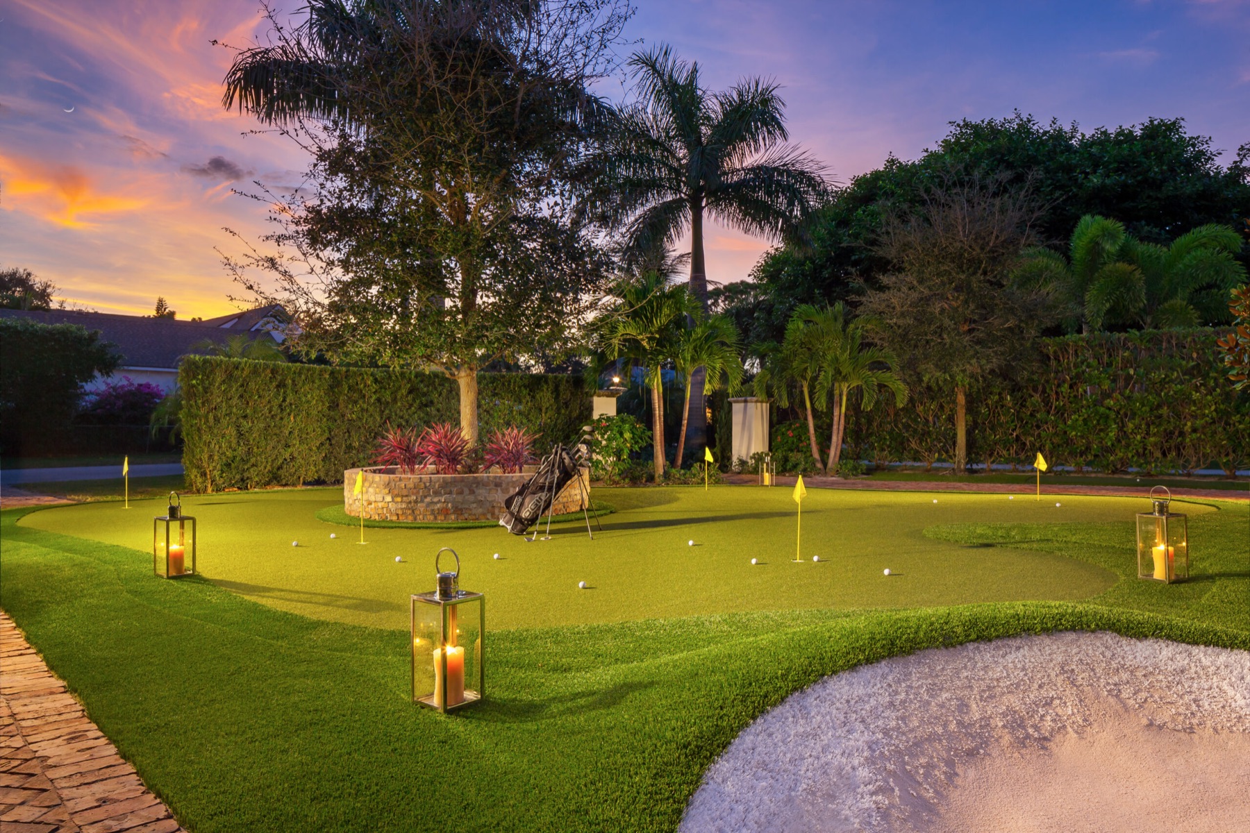 Residential installation by Top Turf at dusk